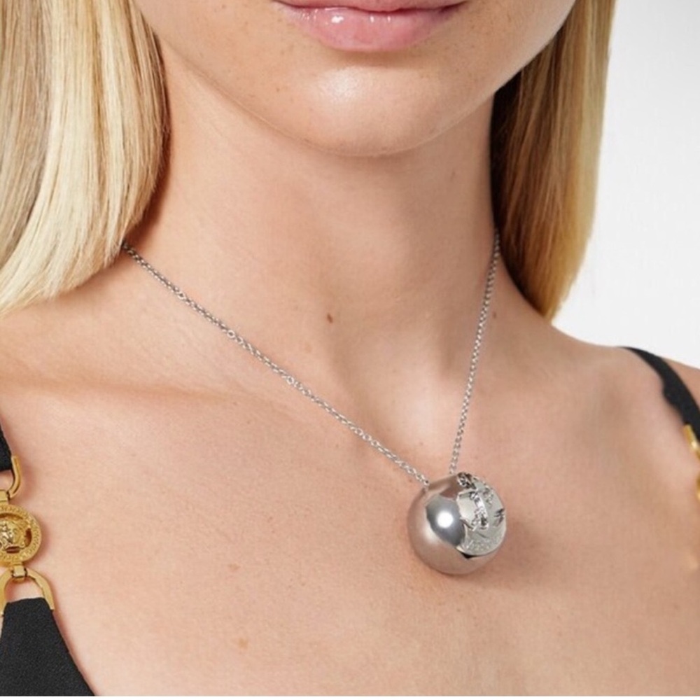 Versace Anchor Silver Pendant 18" Necklace NWT NIB